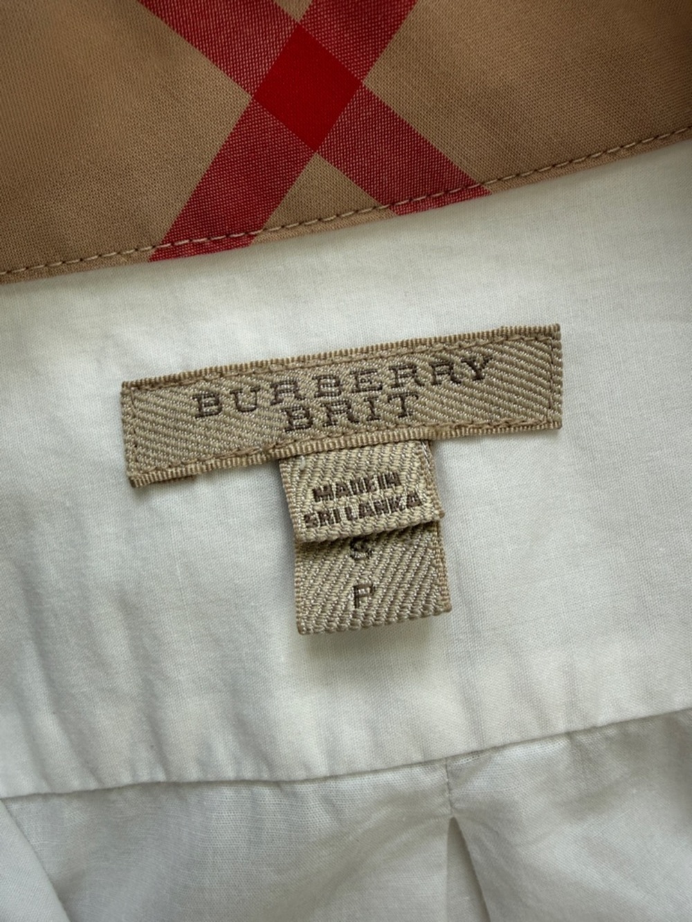 Burberry Brit White Button-Front Shirt with Check Cuff & Neck Detail Size SP - Picture 10 of 15